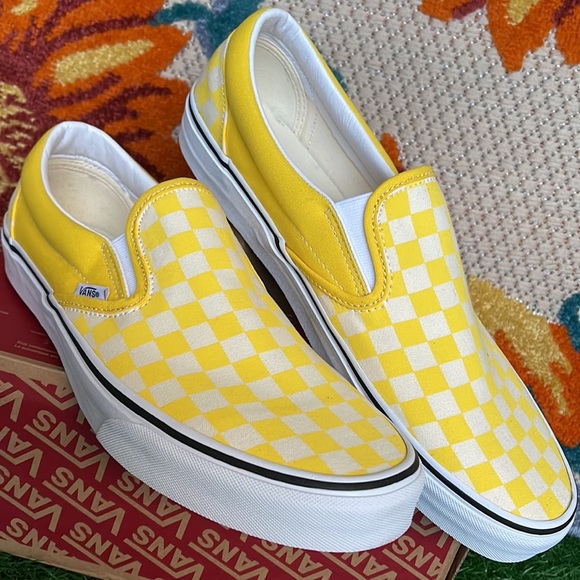 Vans Classic Slip On Checkerboard Cyber Yellow/True White Men’s sneakers - Picture 7 of 16